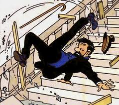 Le Capitaine Haddock chute dans l'escalier