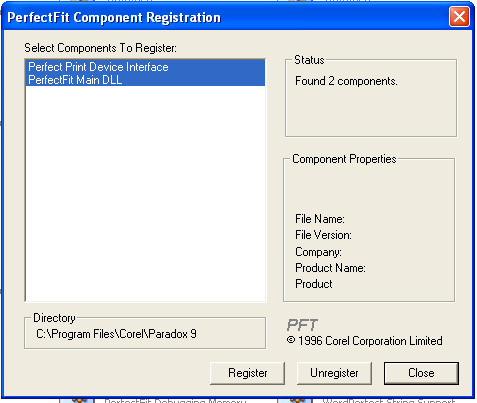 Enregistrement du driver grâce à PFREG.exe